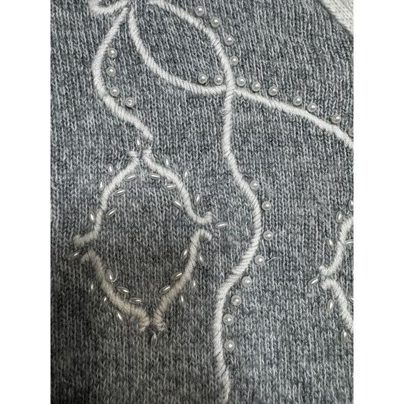 Vintage L’Eau Vive Silk Angora Sweater Gray White Cable Detail Size S FW25 - Picture 3 of 8